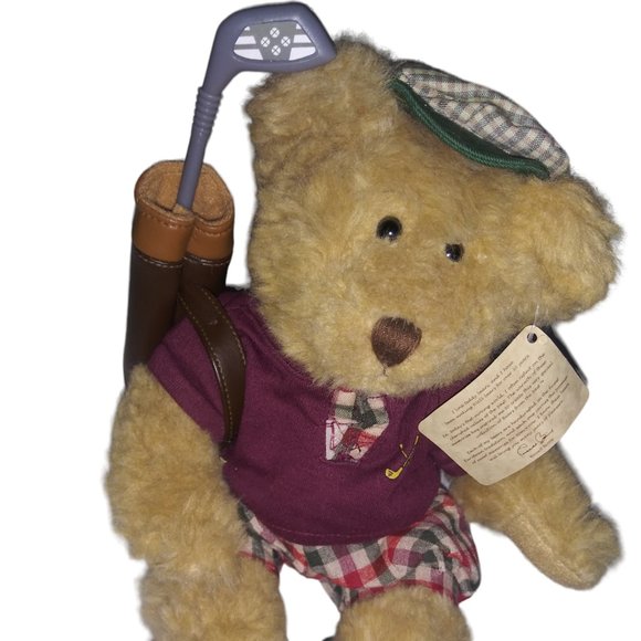 Russ Berrie Toys Vtg Russ Berrie Chip The Golfer Bear With Golf Bag Stuffed Animal 8 Inch